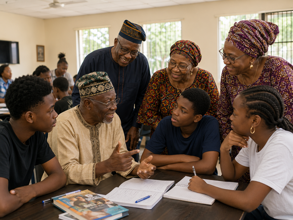 Senior mentoring a younger community member